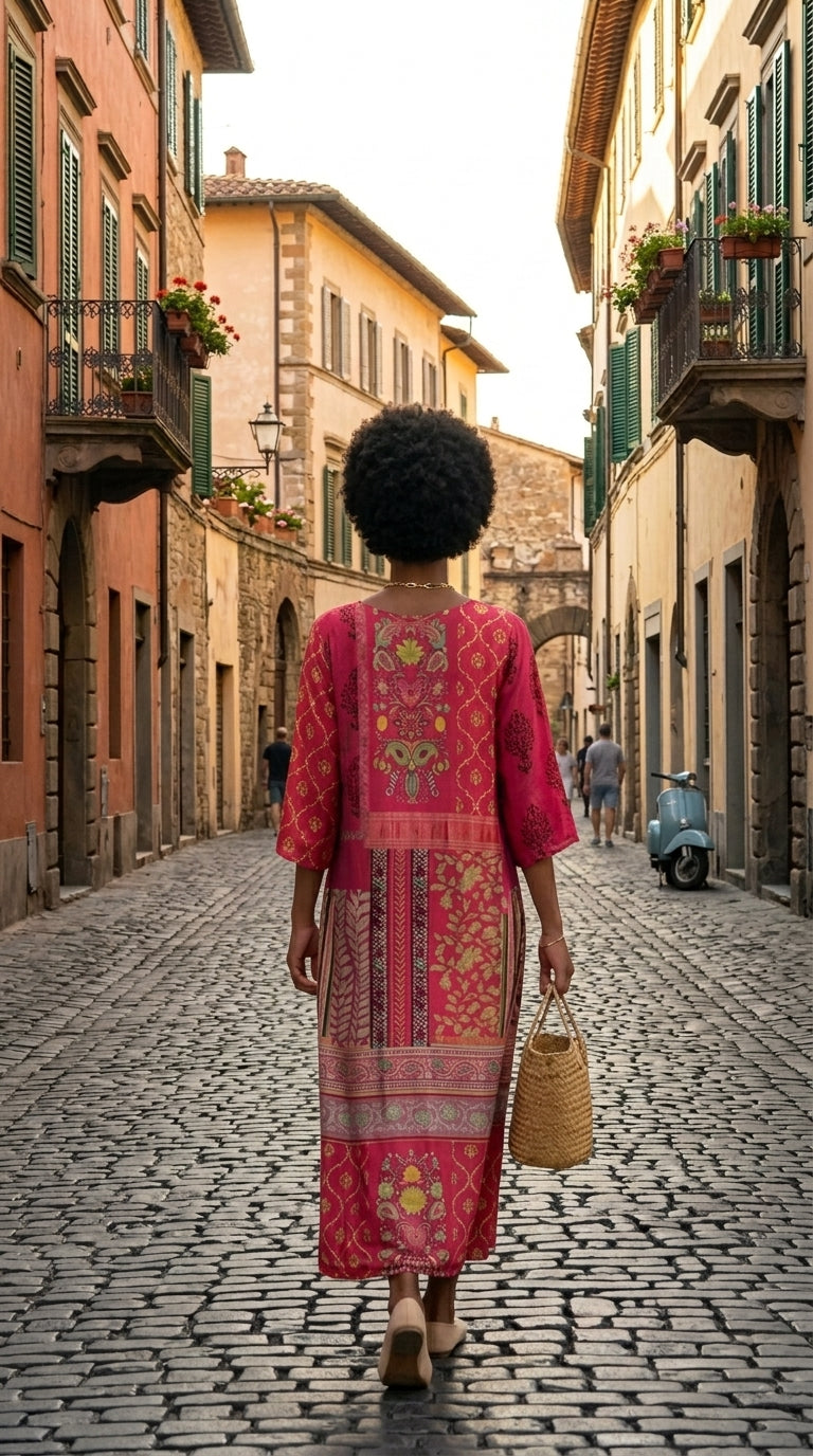 HOLLIE Printed V Neck Midi Dress