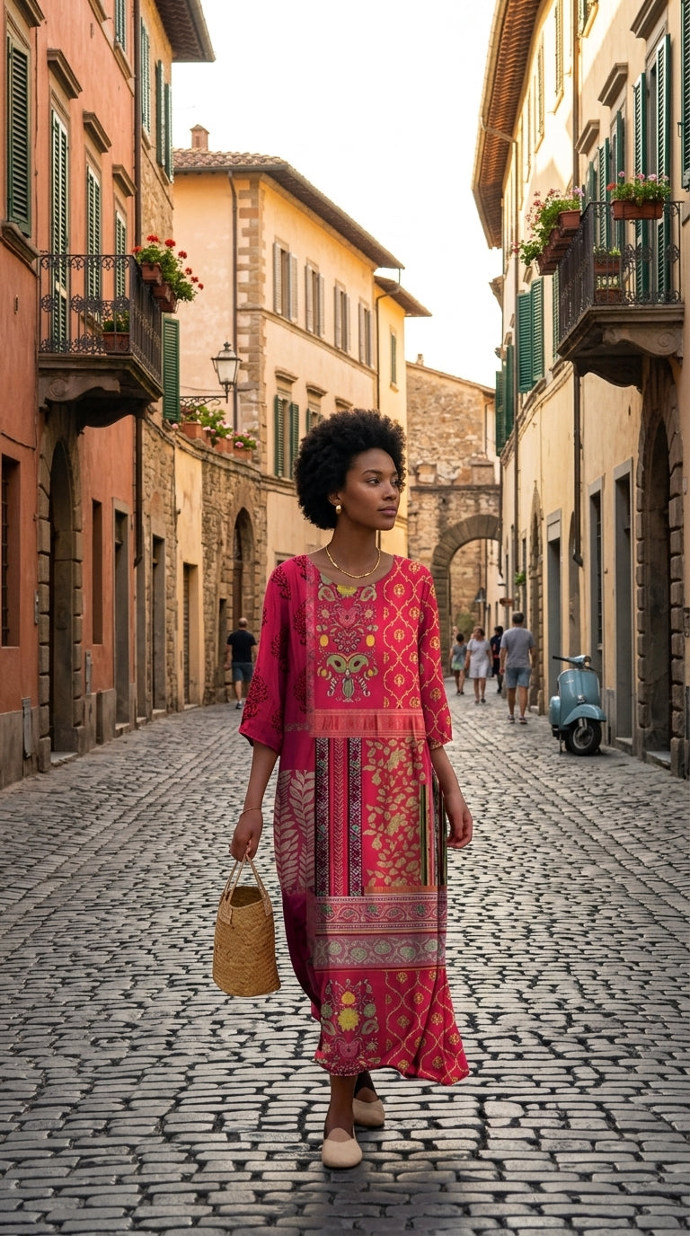 HOLLIE Printed V Neck Midi Dress