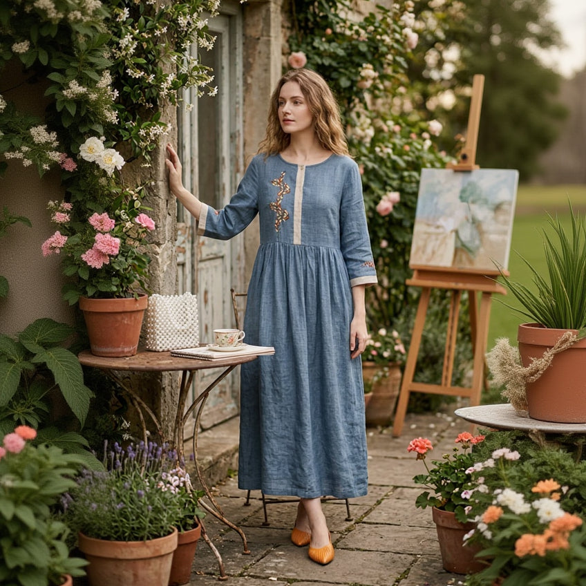 LYDIA Embroidered Midi Dress