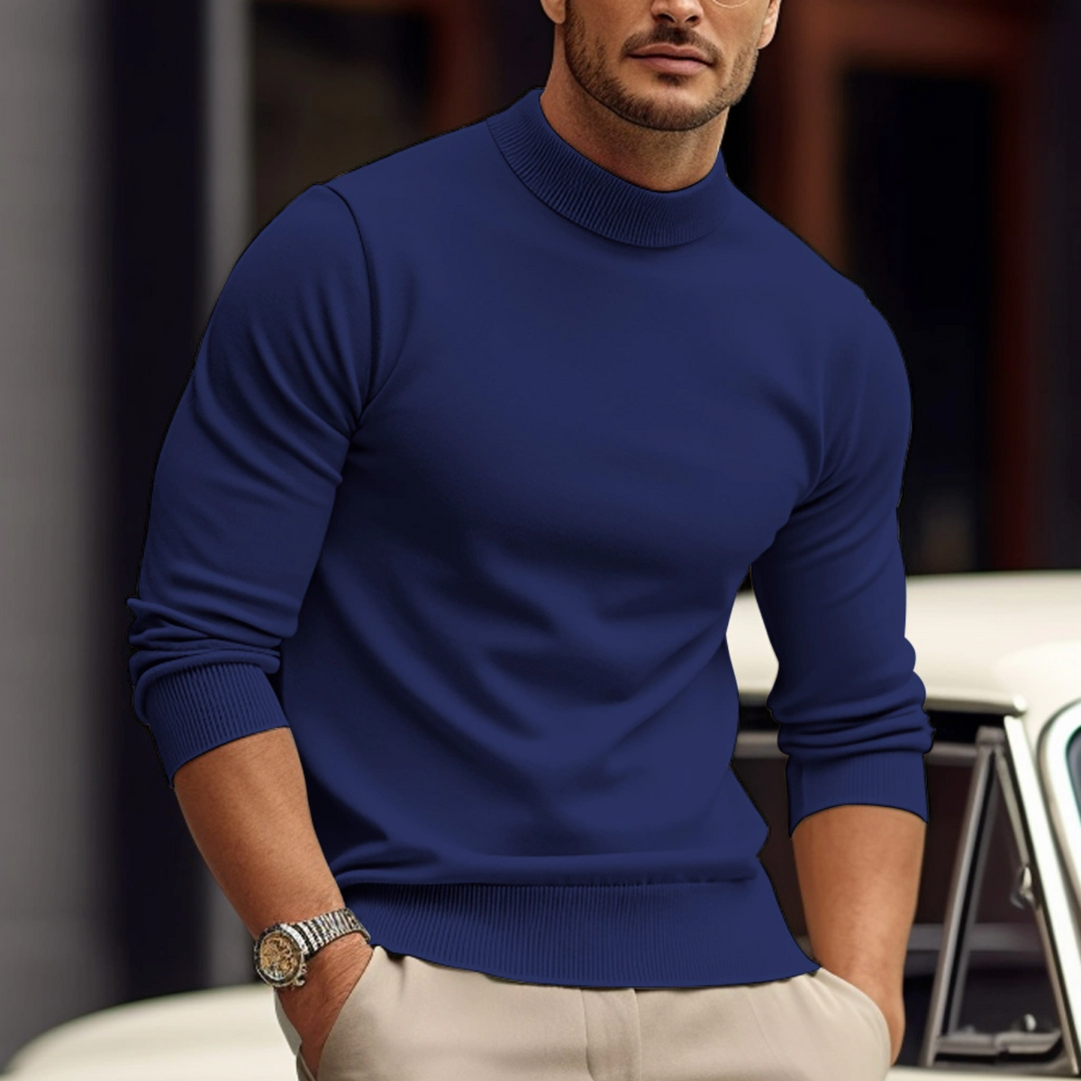 ETHAN, Mock Neck Thick Knit Pullover
