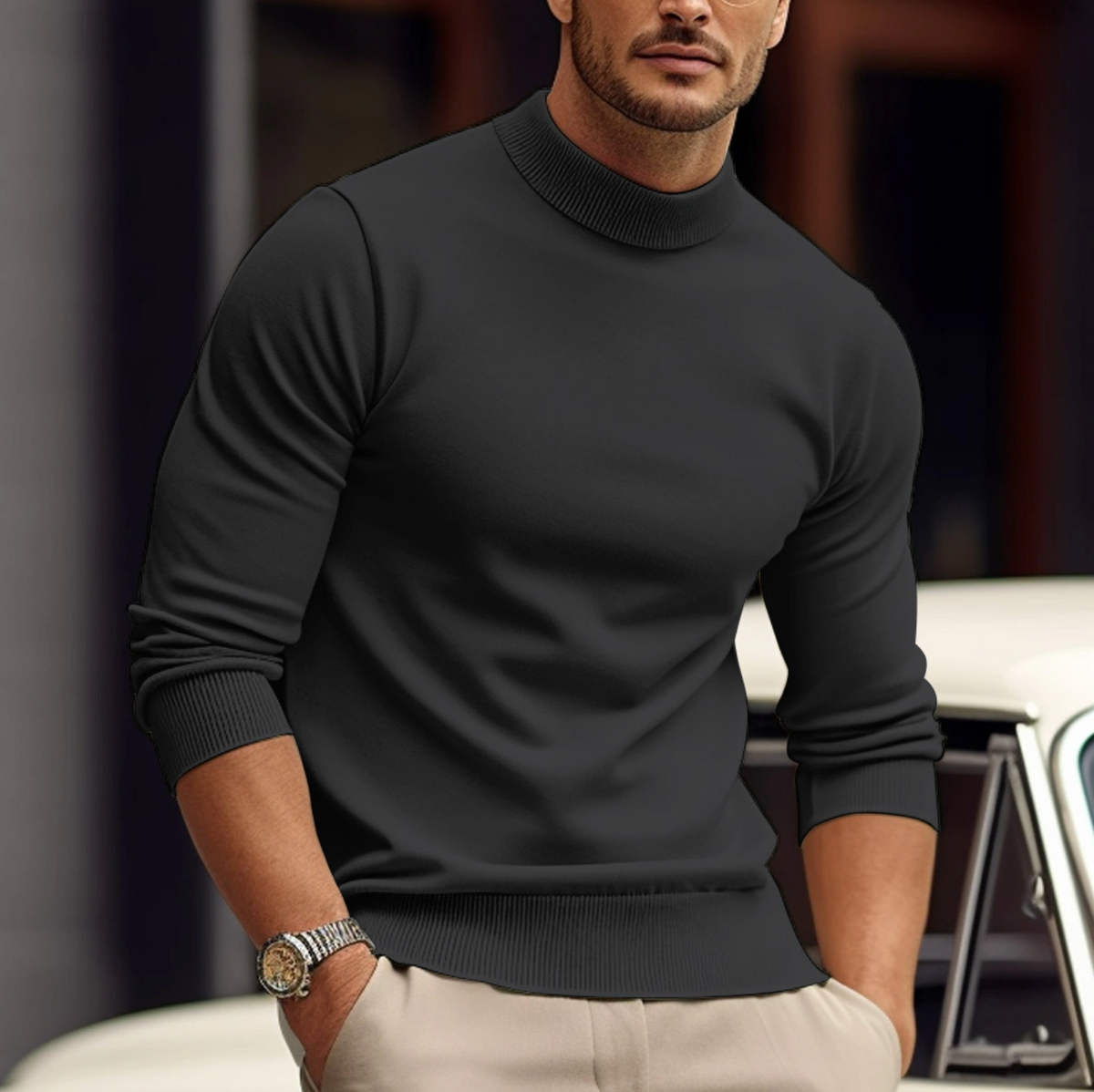 ETHAN, Mock Neck Thick Knit Pullover