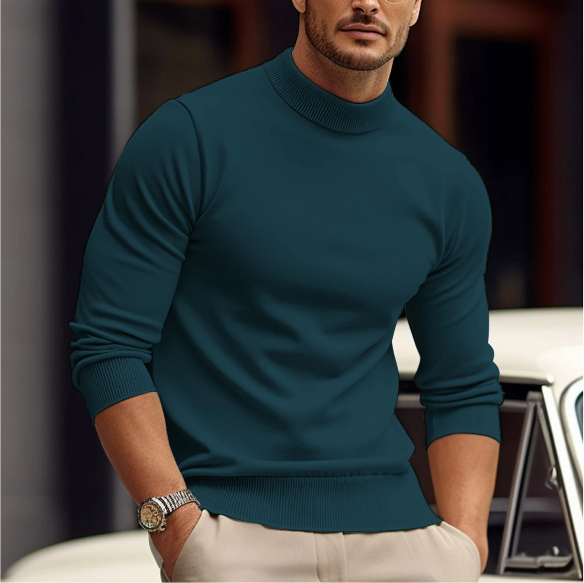 ETHAN, Mock Neck Thick Knit Pullover