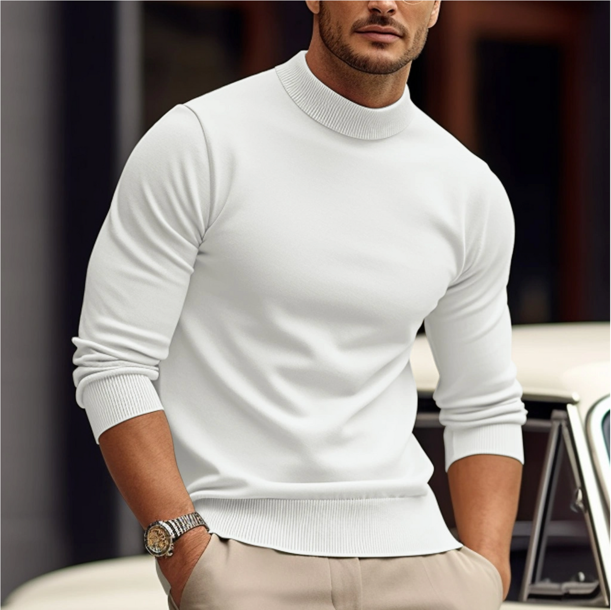ETHAN, Mock Neck Thick Knit Pullover