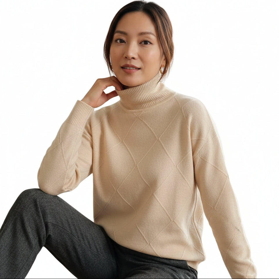 EVELYN Argyle Wool Turtleneck Sweater