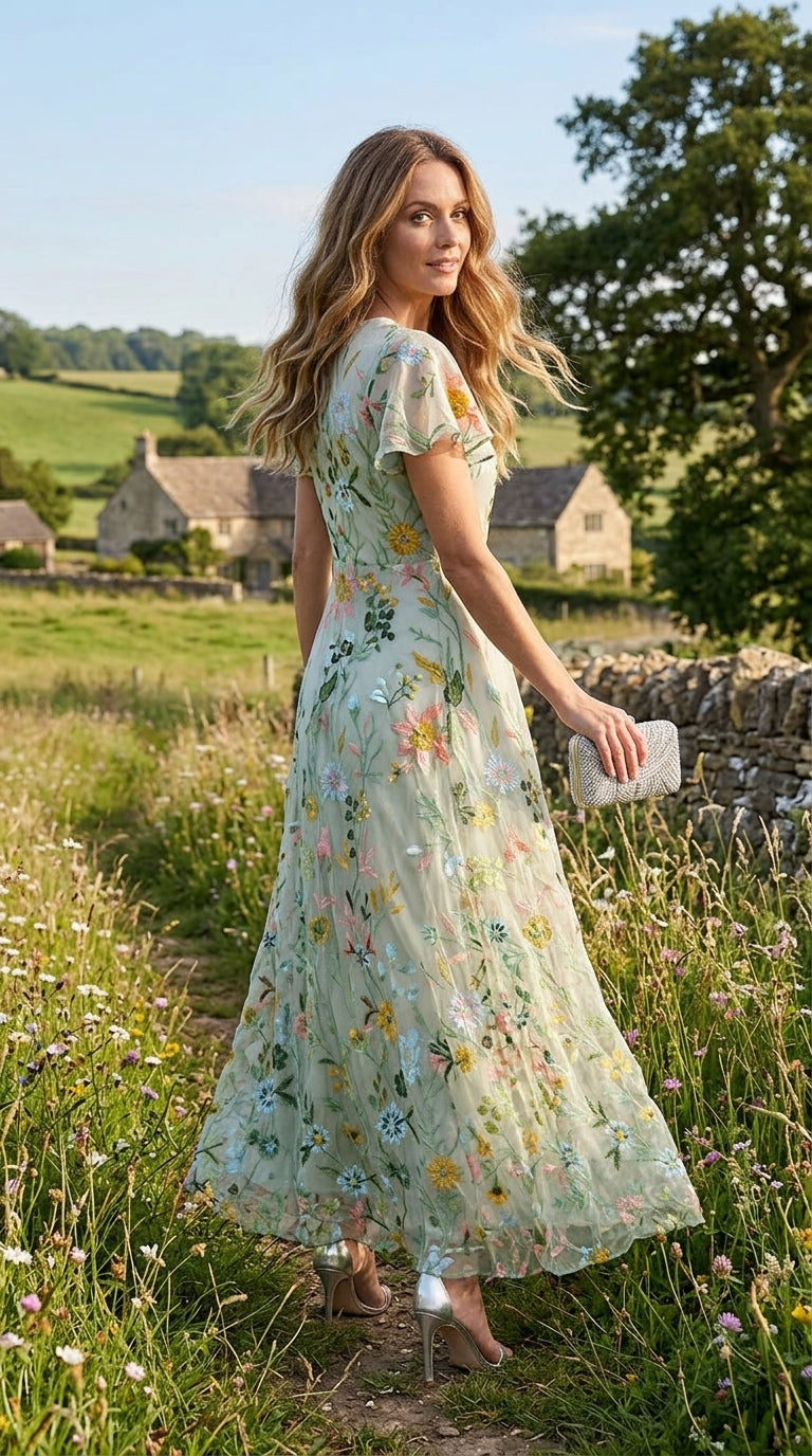 DIANE Floral V Neck Midi Dress