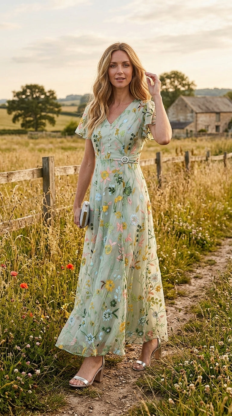 DIANE Floral V Neck Midi Dress