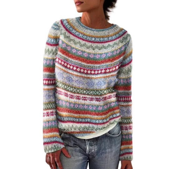ELARA Geometric Knit Loose Sweater