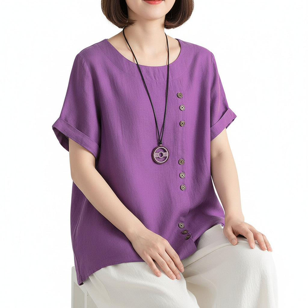 MARIA Cotton Linen Button Tee