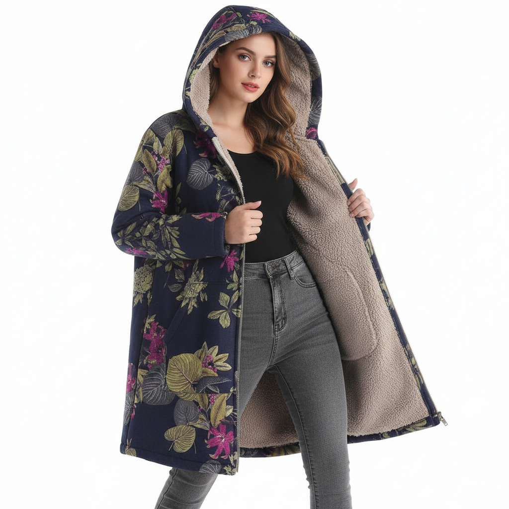 AVA Floral Long Hooded Coat