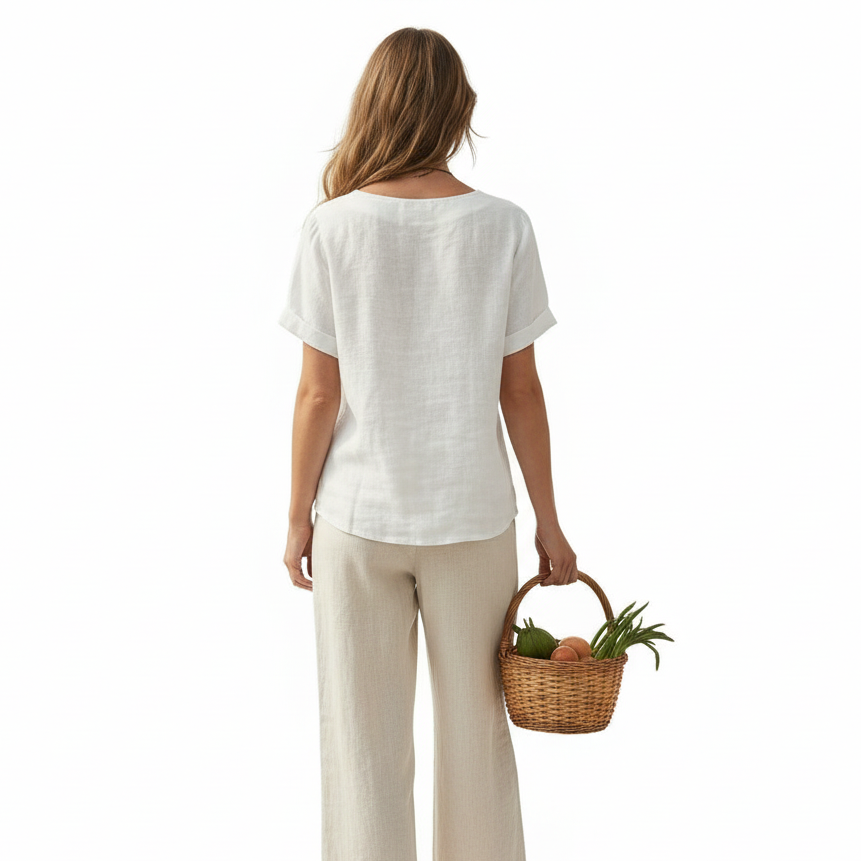 MARIA Cotton Linen Button Tee