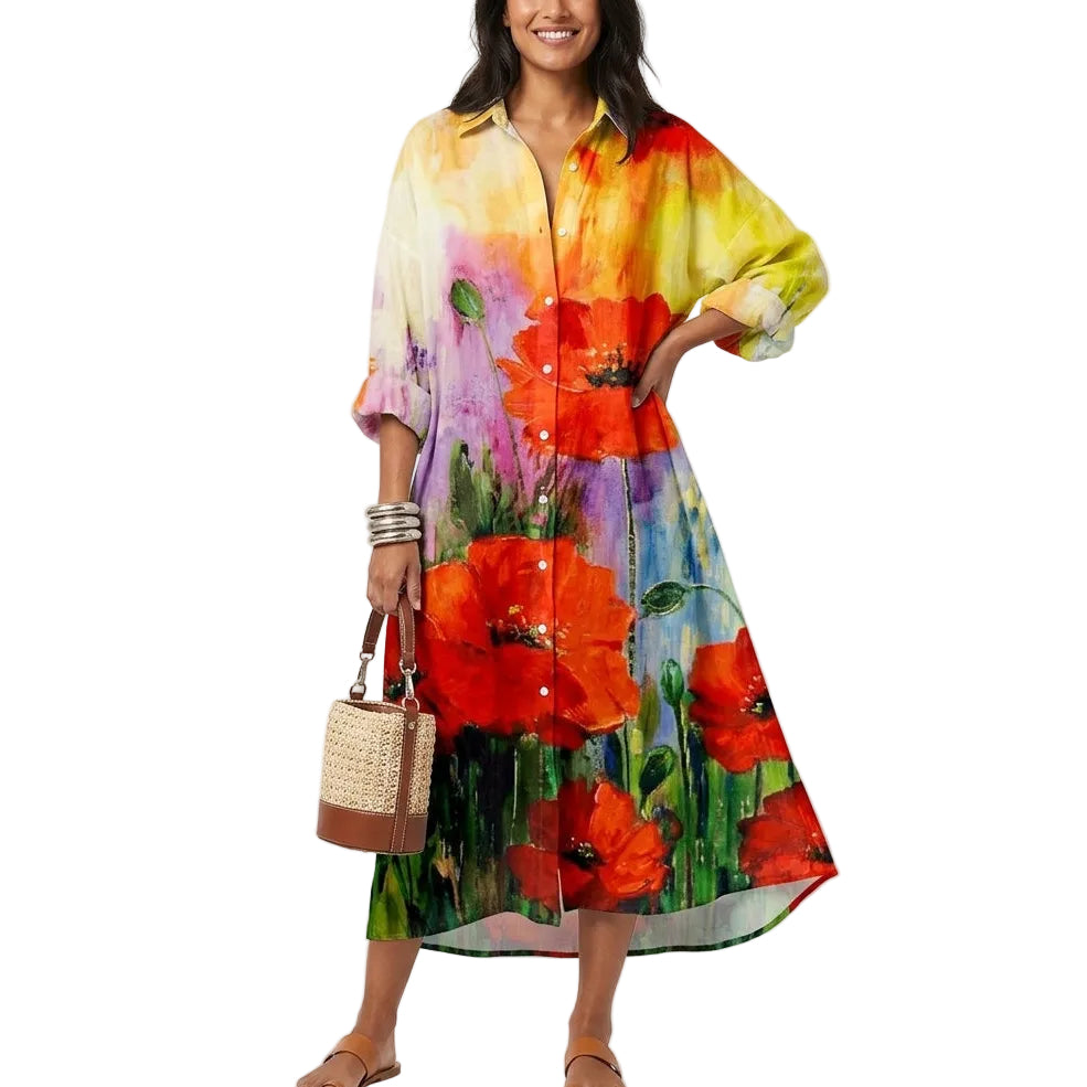 MAELYN V-Neck Vintage Midi Dress