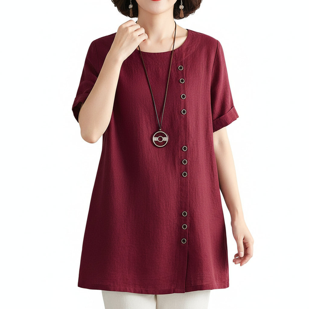 MARIA Cotton Linen Button Tee
