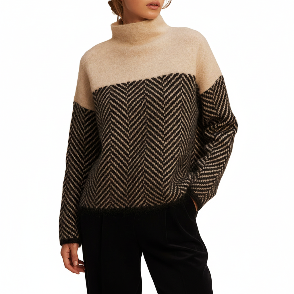 LOLA Patchwork Mock Neck Sweater