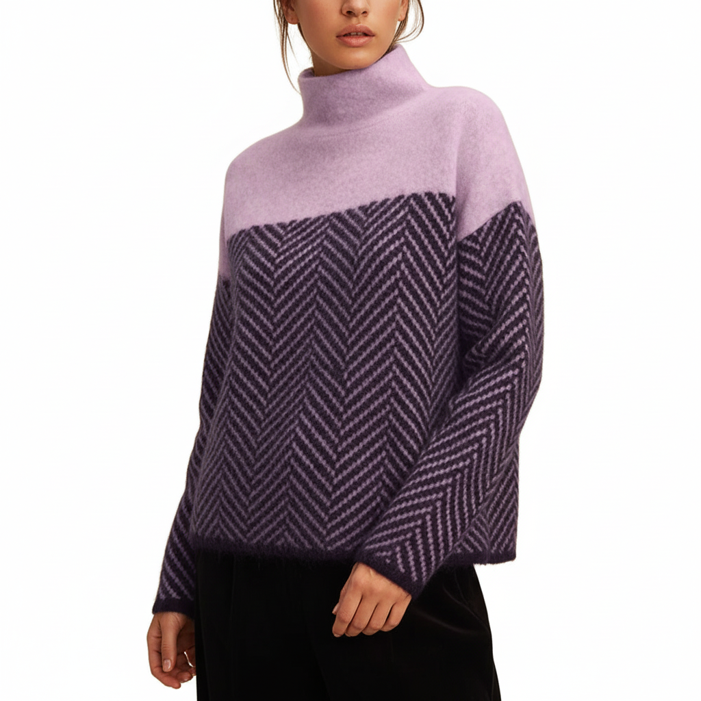 LOLA Patchwork Mock Neck Sweater