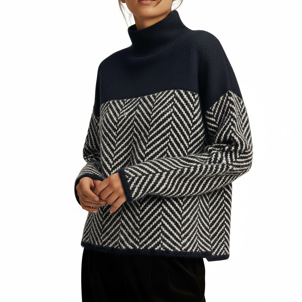 LOLA Patchwork Mock Neck Sweater