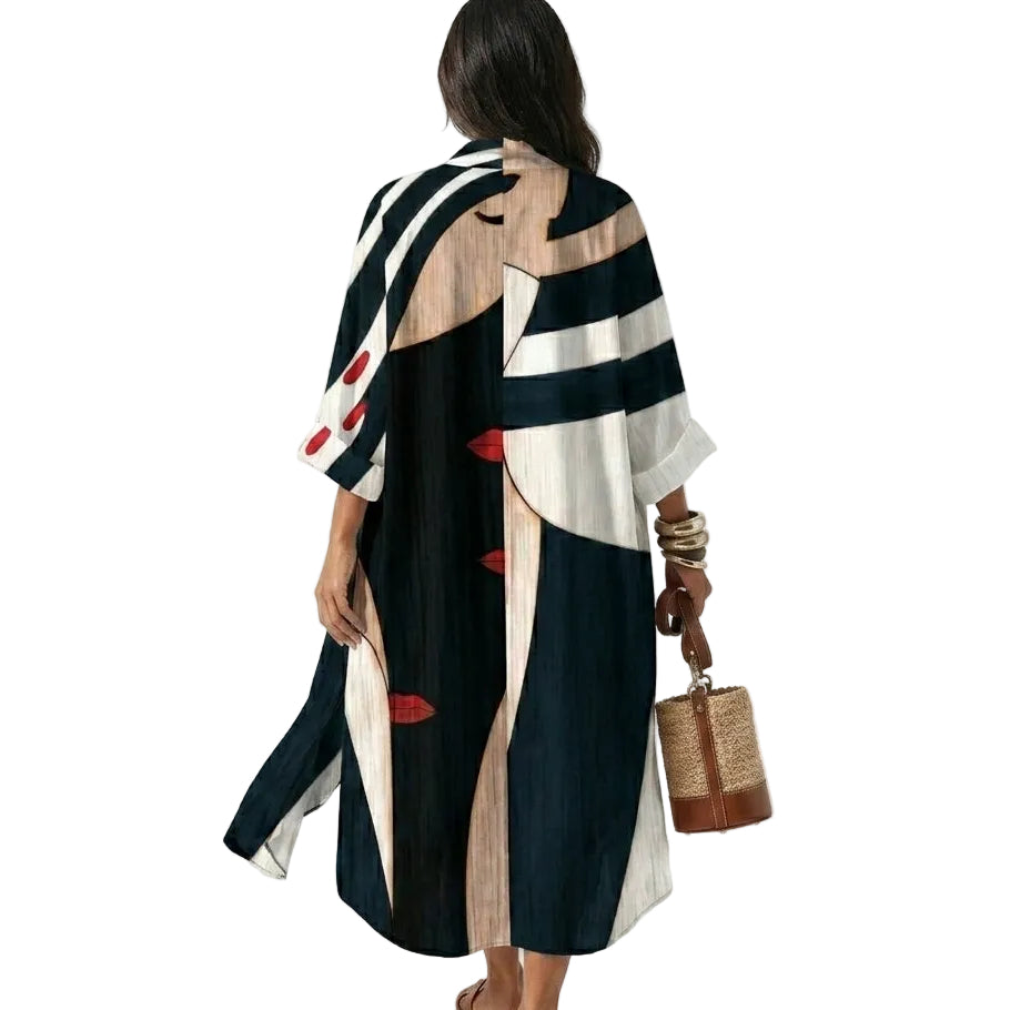 MAELYN V-Neck Vintage Midi Dress