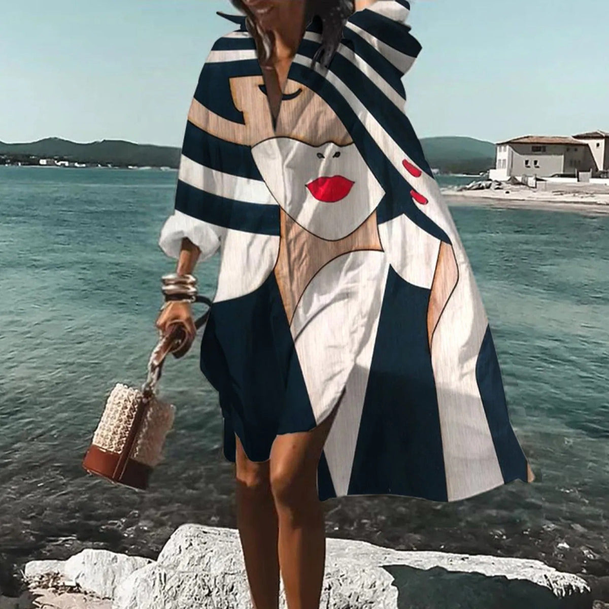 MAELYN V-Neck Vintage Midi Dress