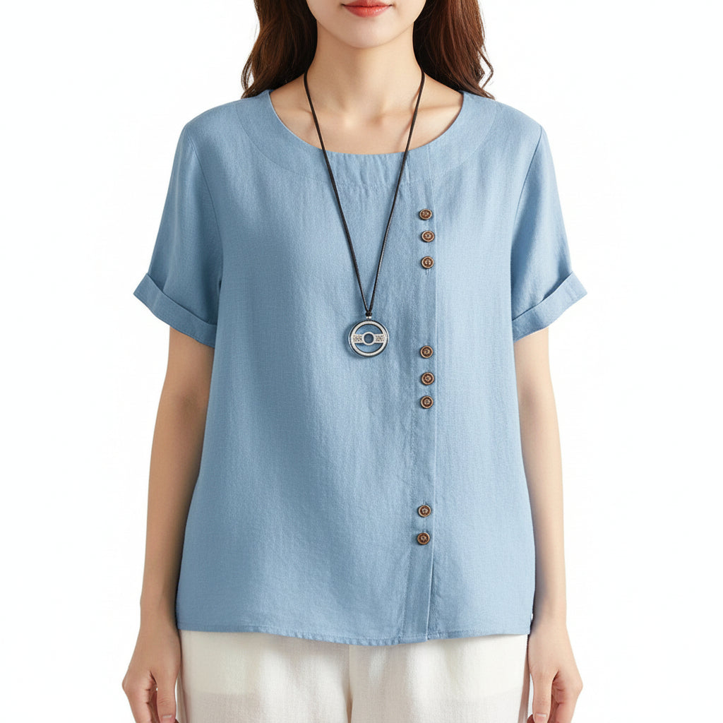 MARIA Cotton Linen Button Tee