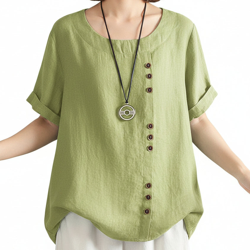 MARIA Cotton Linen Button Tee