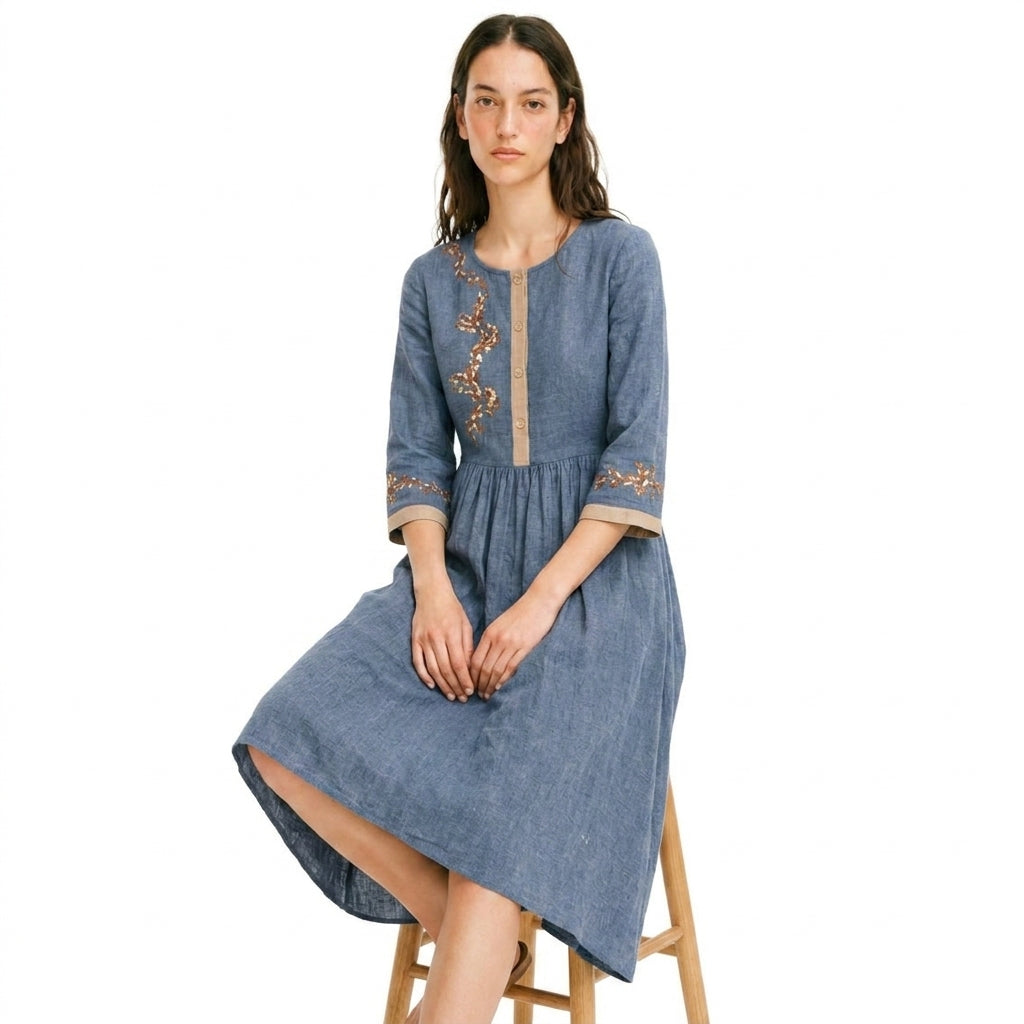 LYDIA Embroidered Midi Dress