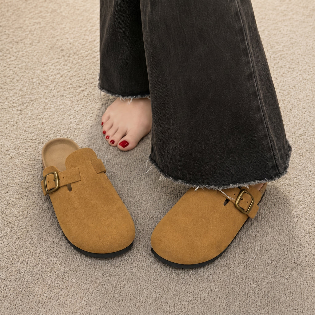 BIRK Suede Buckle Mules