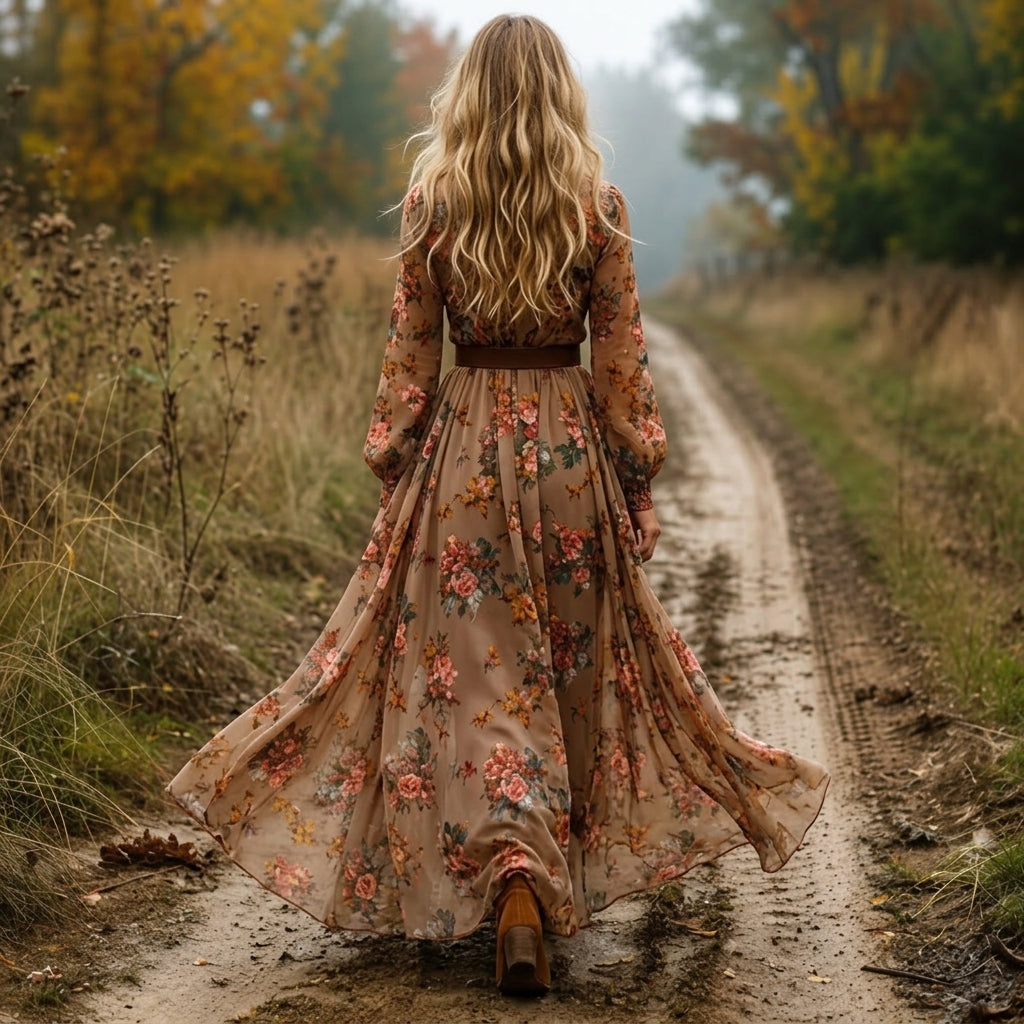 SIENNA Floral V Neck Midi Dress